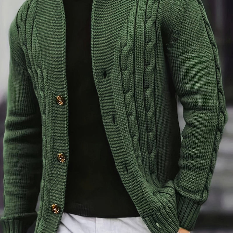 Men's Cable Knit Cardigan with V-Neck – Comfortable and Versatile