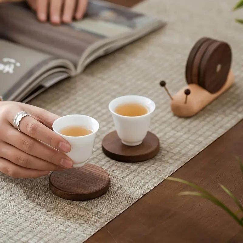 Wooden Coaster Set with Log Design for Table Protection