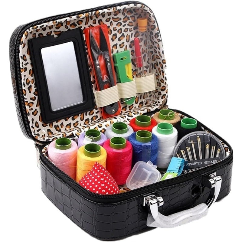 Complete Portable Sewing Kit in Luxury Faux Leather Case – Compact and Practical
