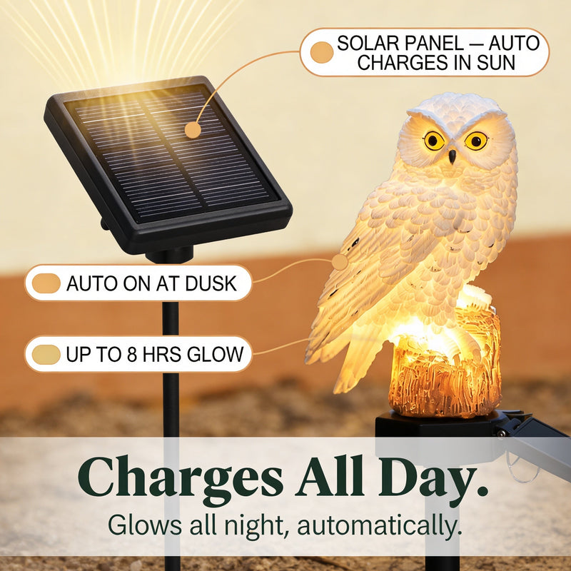 Solar Owl Garden Stake Light with Warm Ambient Glow