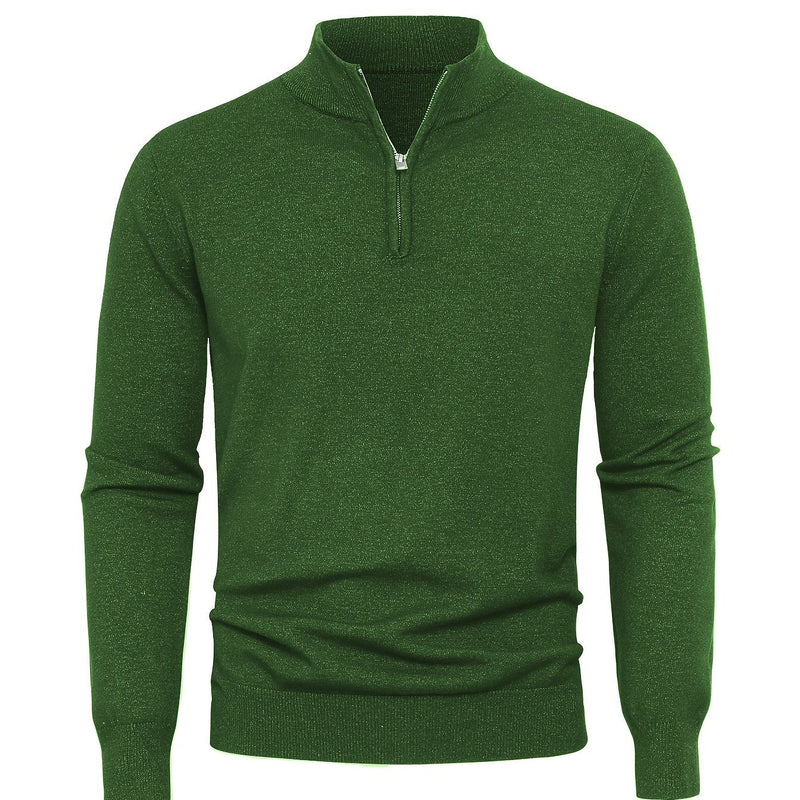 Men's Knitted Jumper with Half Zip – Warm High-Neck Style for Autumn and Winter