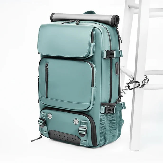 Water-Resistant Travel Backpack with USB Charging Port and Shoe Compartment