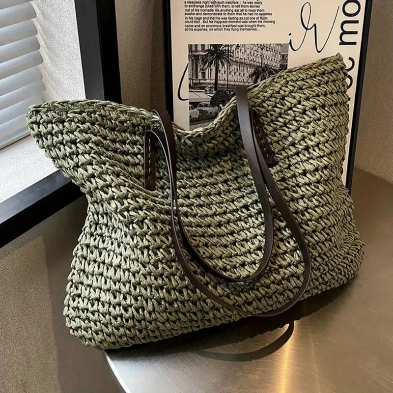 Women’s Large Woven Shopper Tote Bag with Magnetic Closure