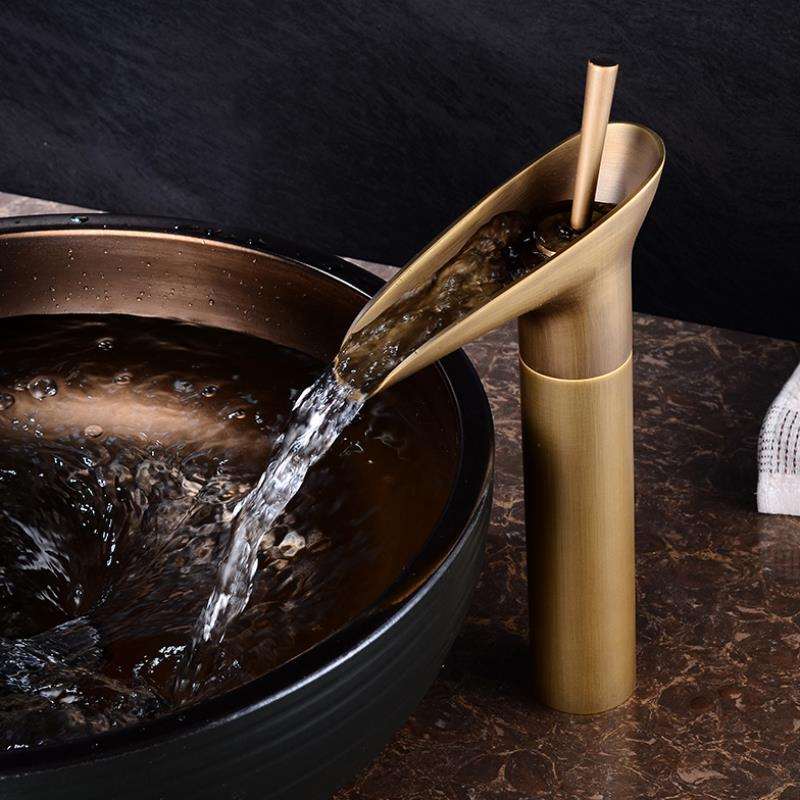 Waterfall Basin Mixer Tap in Brass with Elegant Design for Bathroom