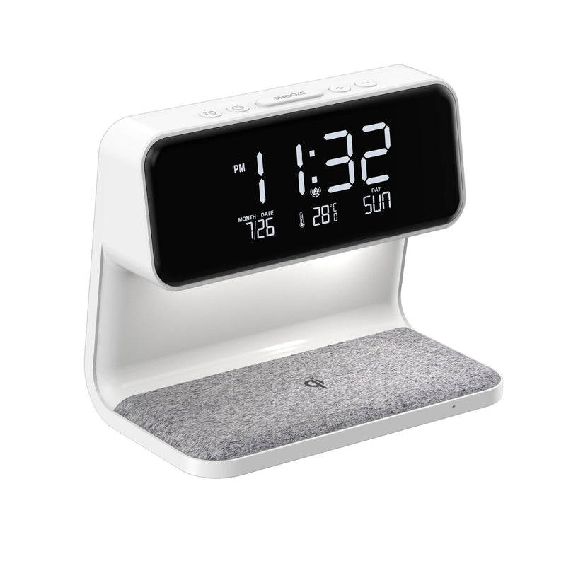 3-in-1 LED Bedside Lamp with Wireless Charger & Alarm Clock