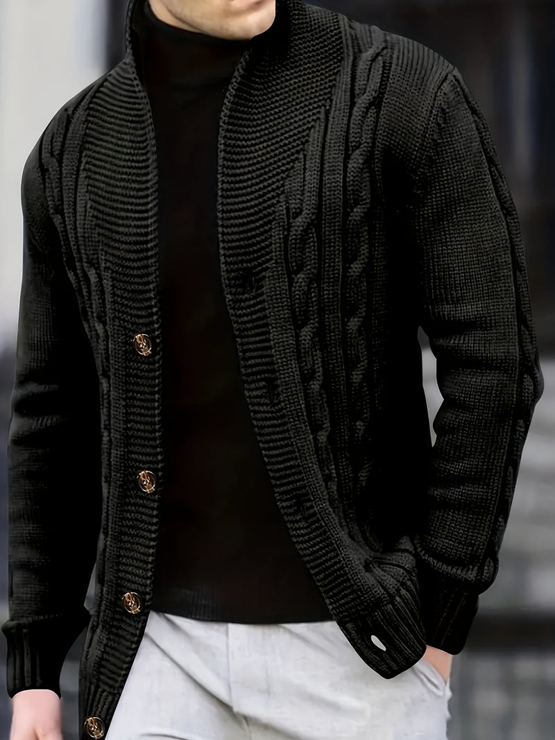 Men's Cable Knit Cardigan with V-Neck – Comfortable and Versatile
