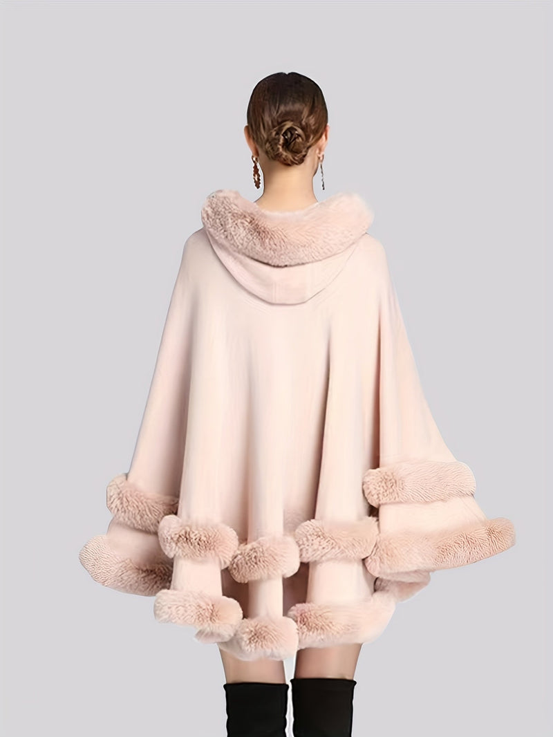 Hooded Cape for Women with Faux Fur Trim and a Tiered Hem