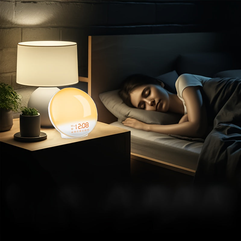 Halo Light Digital Alarm Clock – Sunrise Alarm Clock with USB Power and Dual Alarm Function