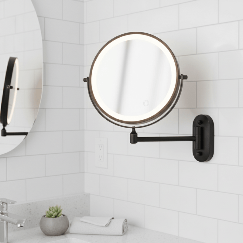 MAGNIFILUX – Miroir grossissant LED avec éclairage réglable et batterie rechargeable