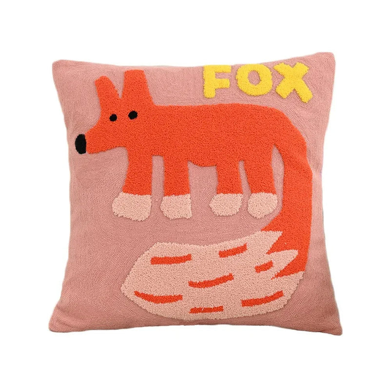 Nordic Embroidered Animal Cushion Cover with Textured Design