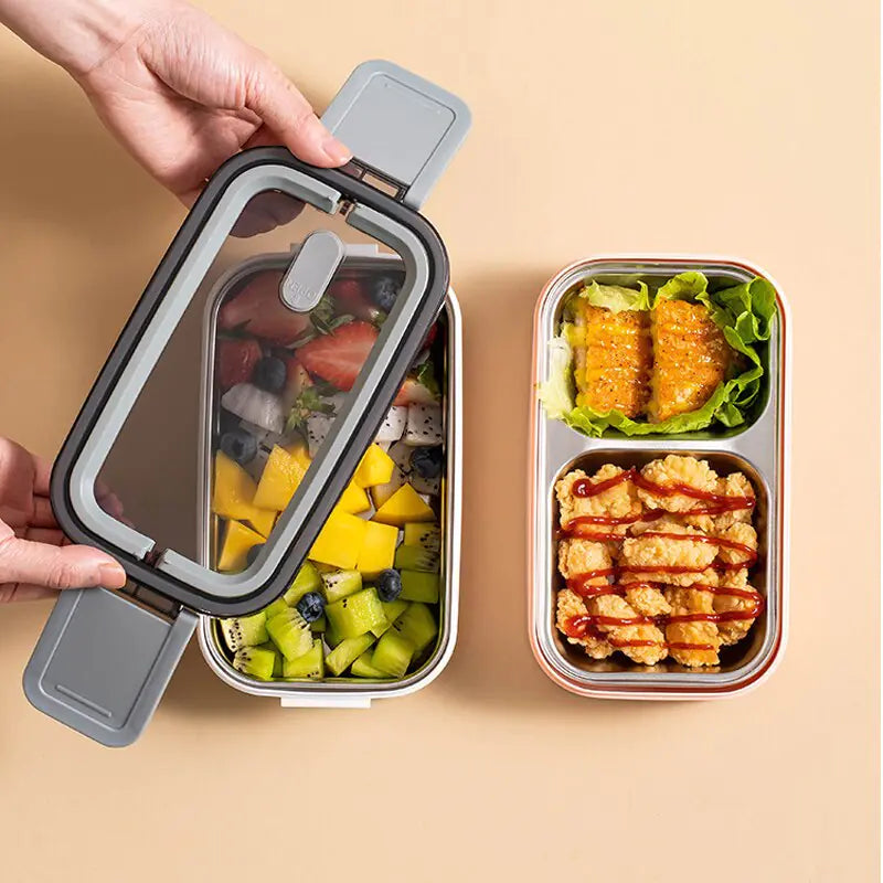 Two-Tier Stainless Steel Bento Lunch Box with Divided Trays