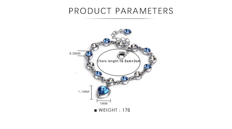 Bracelet in Silver with Heart Charm and Cubic Zirconia Links