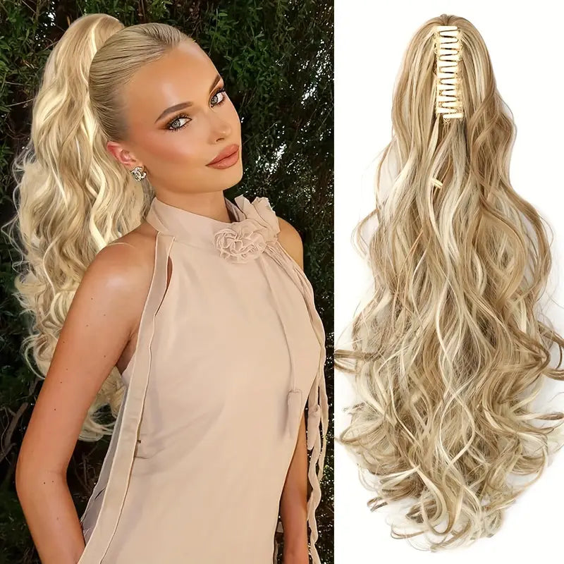 Ponytail Hair Extension with Synthetic Fibres and Claw Clip Attachment