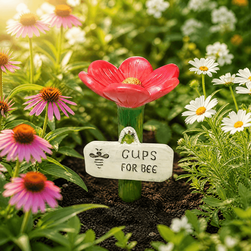 Flower-Shaped Bee & Butterfly Watering Garden Stake