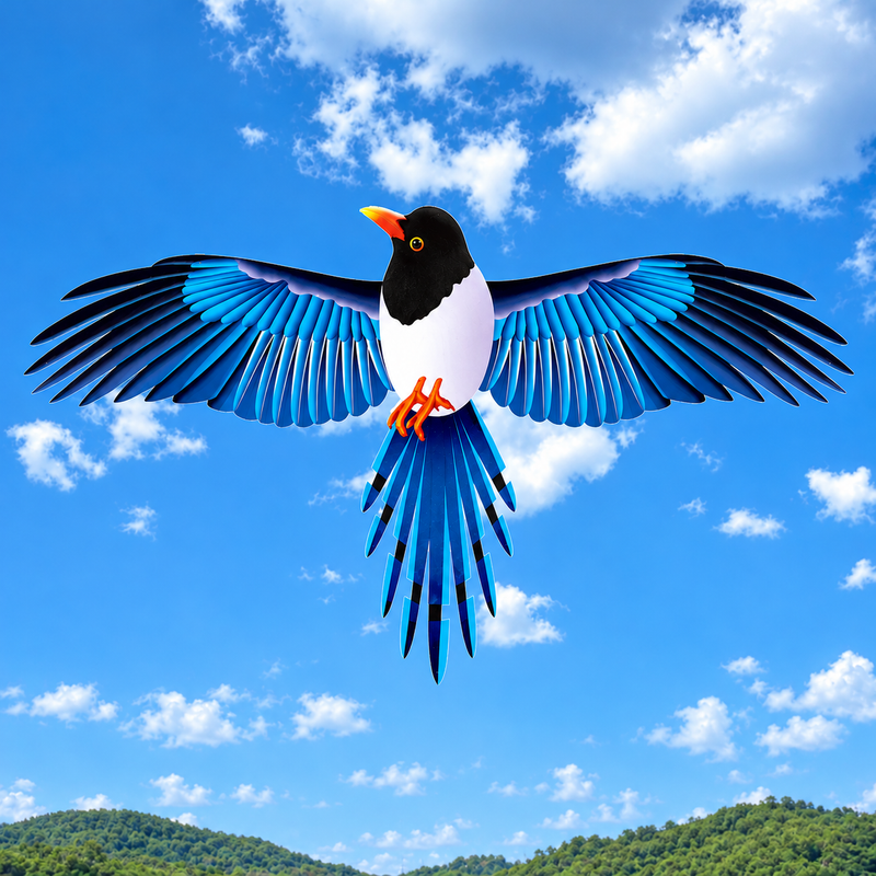 Parrot Kite with Large Colourful Wings and Long Tail Ribbons