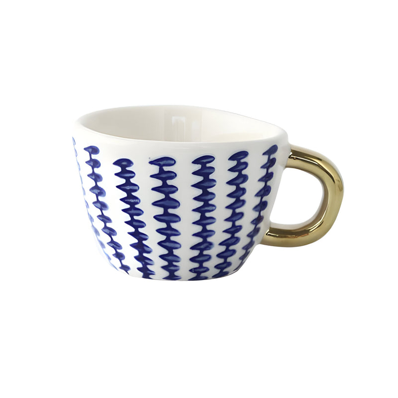 Geometric Ceramic Mug with Gold-Tone Handle for Coffee, Tea and Espresso