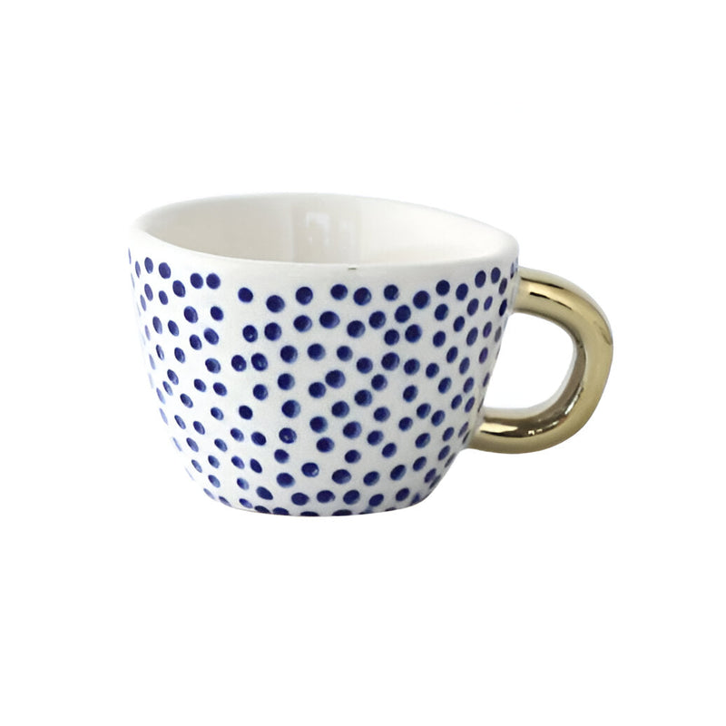 Geometric Ceramic Mug with Gold-Tone Handle for Coffee, Tea and Espresso