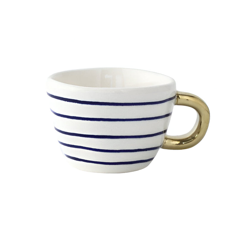 Geometric Ceramic Mug with Gold-Tone Handle for Coffee, Tea and Espresso