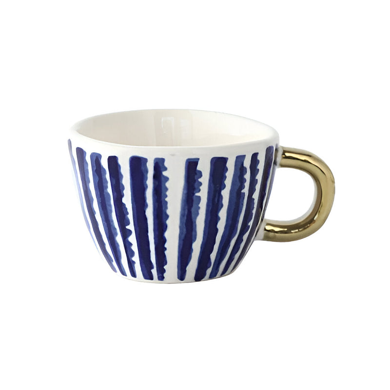 Geometric Ceramic Mug with Gold-Tone Handle for Coffee, Tea and Espresso