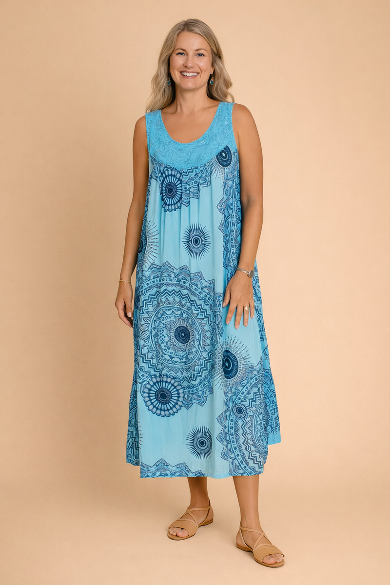 Ladies' Airy Midi Dress with Bohemian Pattern for Comfortable Summer Looks