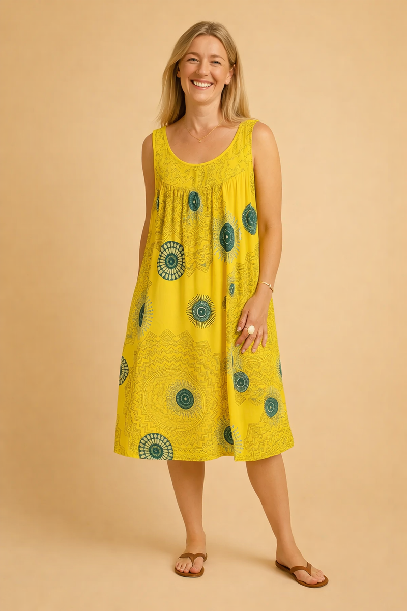 Ladies' Airy Midi Dress with Bohemian Pattern for Comfortable Summer Looks