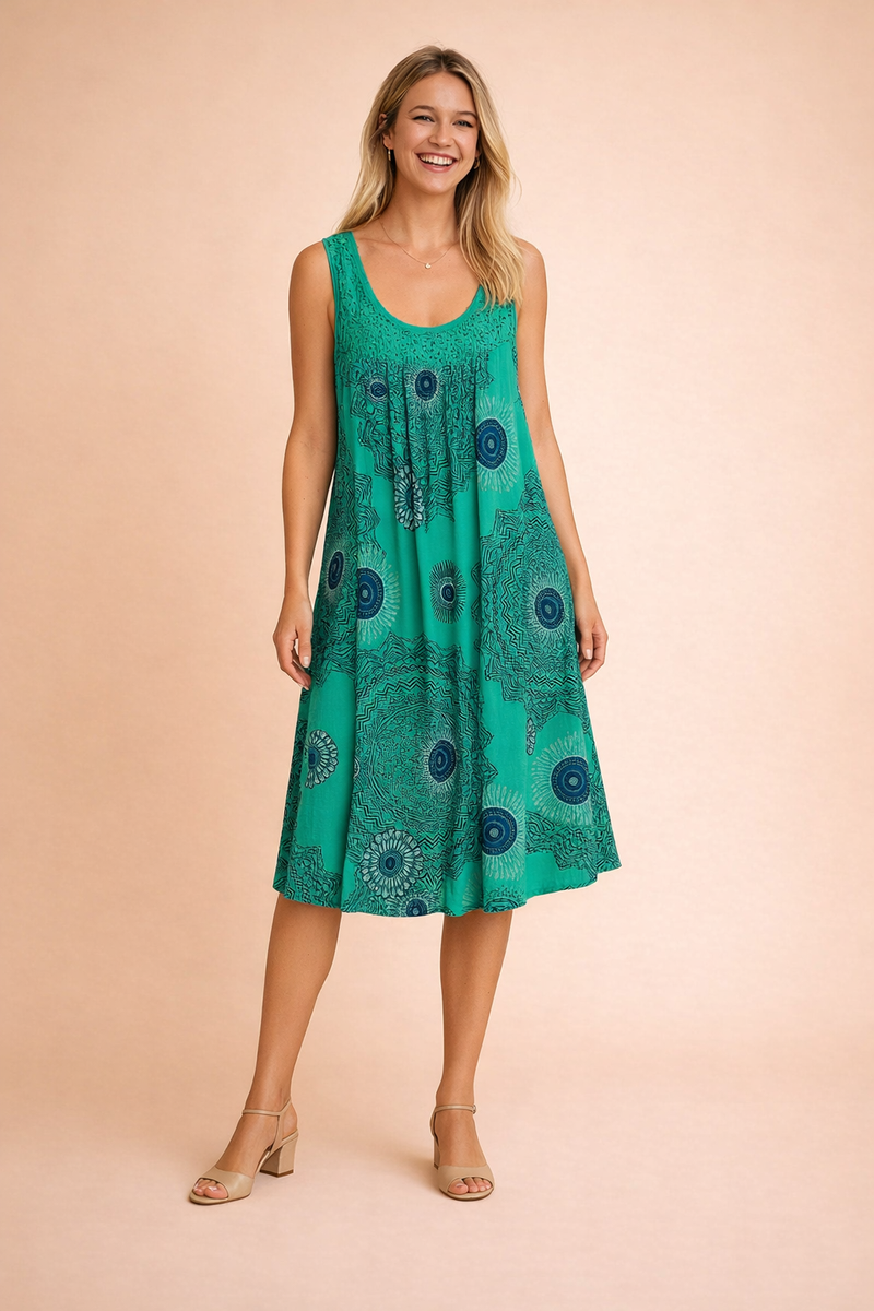 Ladies' Airy Midi Dress with Bohemian Pattern for Comfortable Summer Looks