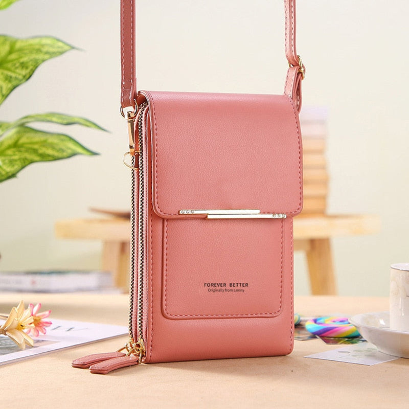 Touchscreen Phone Crossbody Shoulder Bag with Transparent Phone Pocket