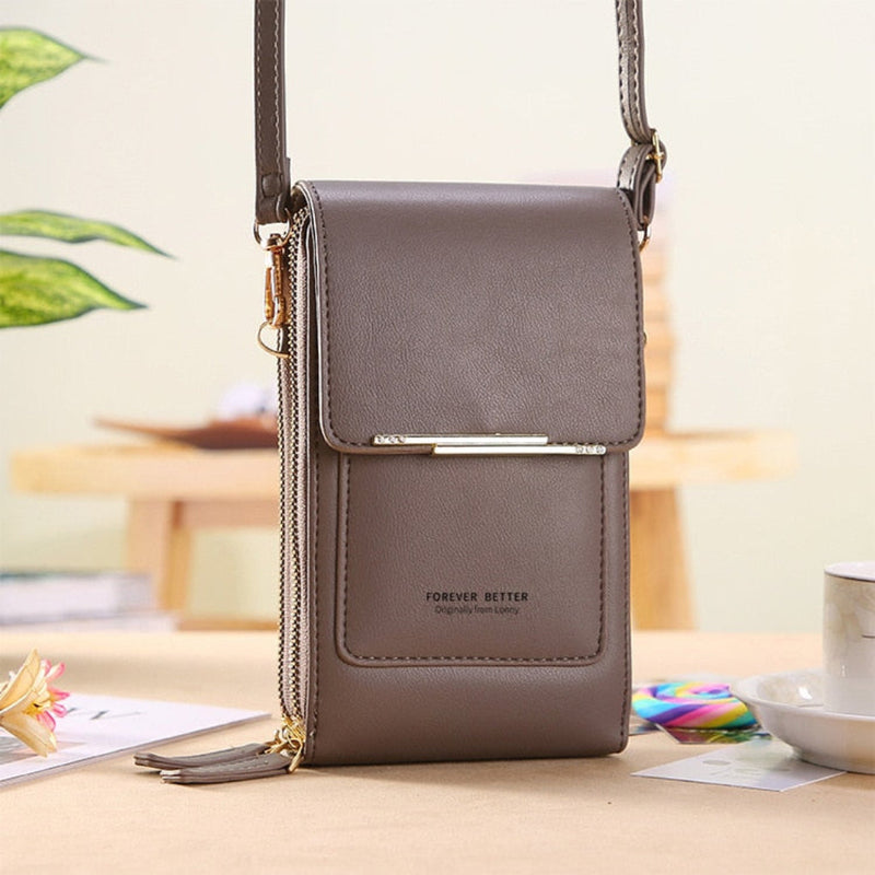 Touchscreen Phone Crossbody Shoulder Bag with Transparent Phone Pocket