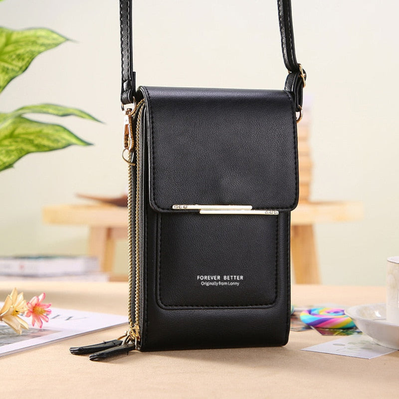 Touchscreen Phone Crossbody Shoulder Bag with Transparent Phone Pocket