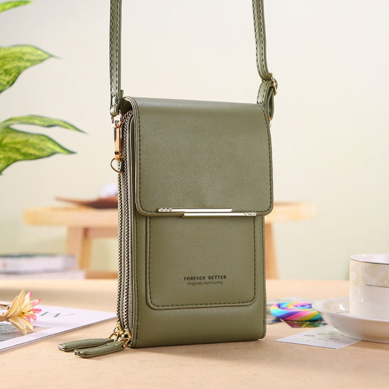 Touchscreen Phone Crossbody Shoulder Bag with Transparent Phone Pocket