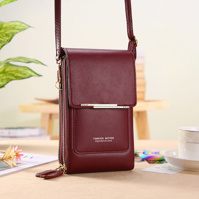 Touchscreen Phone Crossbody Shoulder Bag with Transparent Phone Pocket
