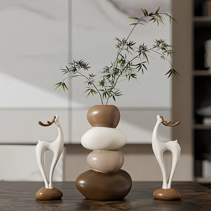Decorative Resin Vase Set with Sculptural Stone Design for Interiors