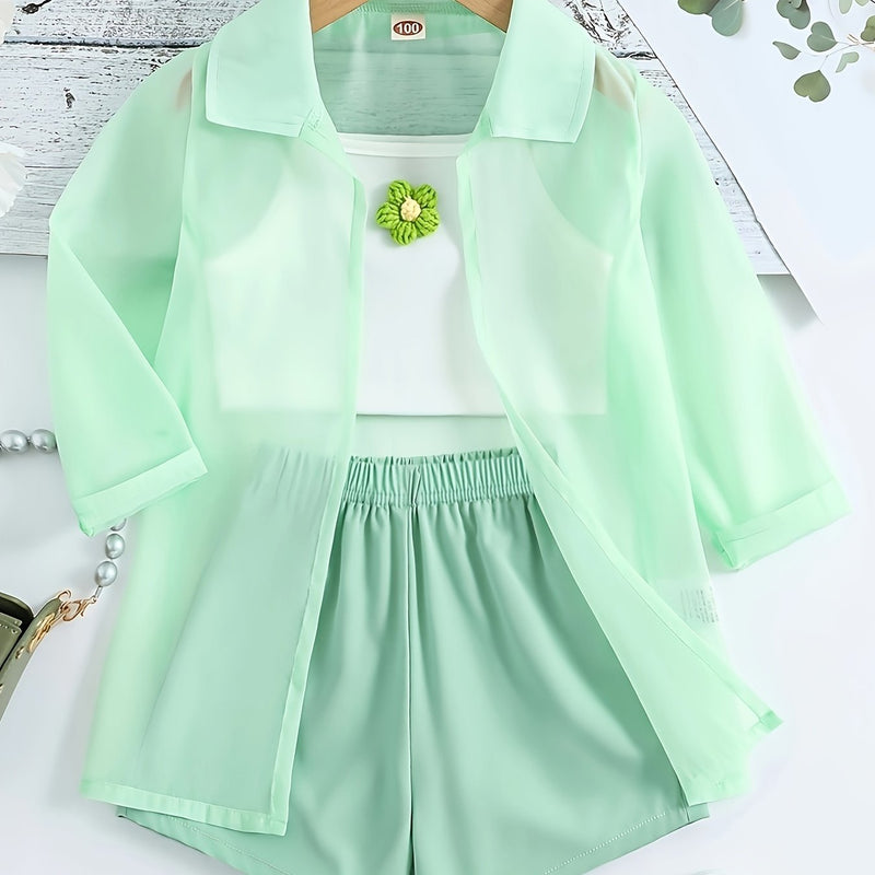 Lightweight Girls' Summer Set with Blouse and Shorts