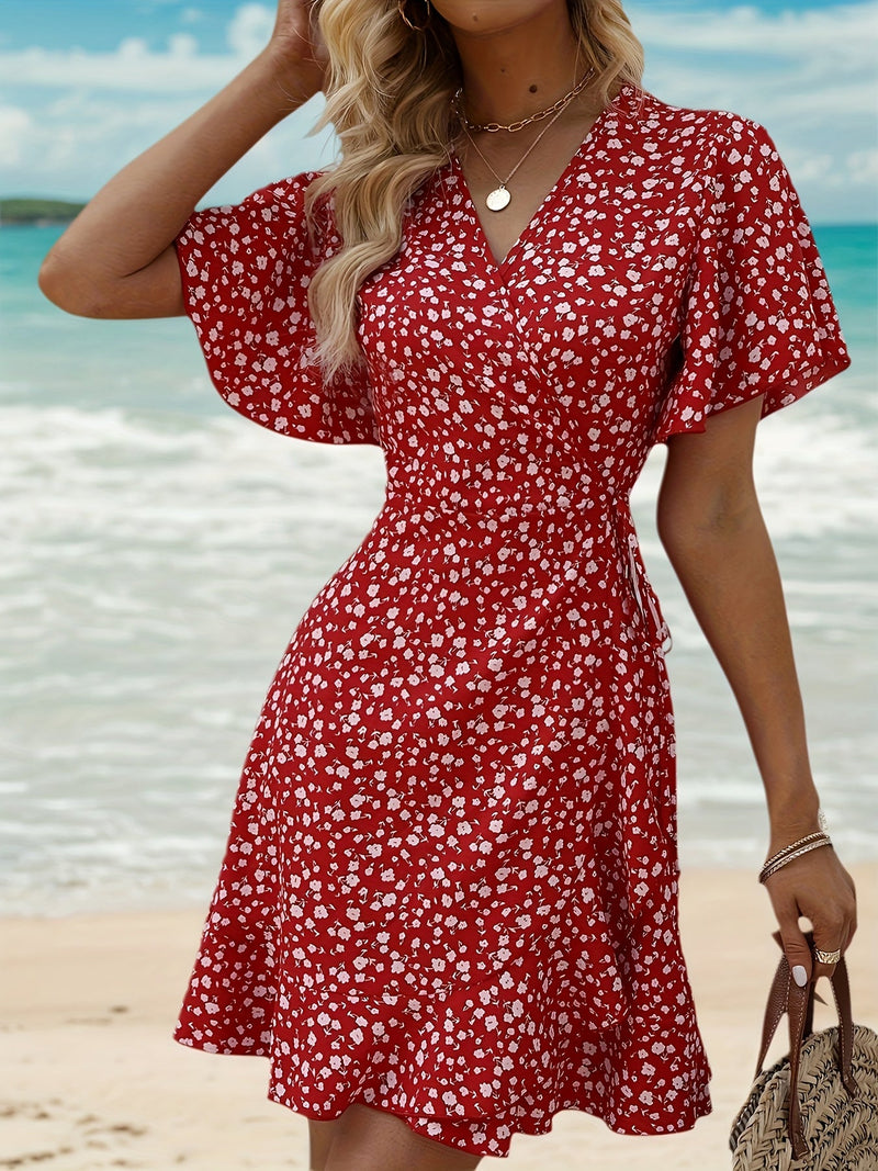 Lightweight Ladies' Summer Dress with Floral Print and Elegant Wrap Design
