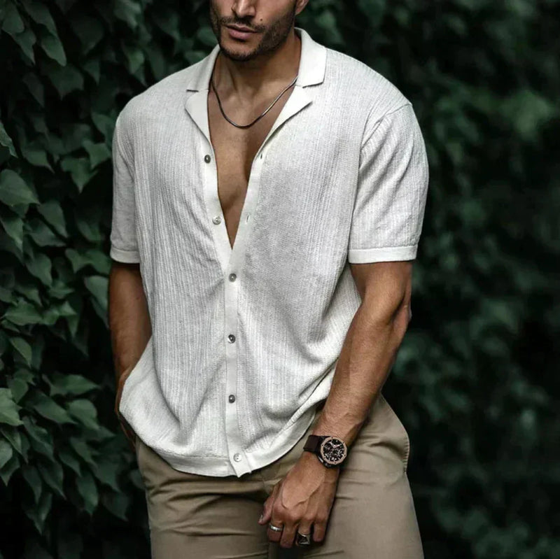 Linen Shirt for Men with Button Closure and Breathable Knit
