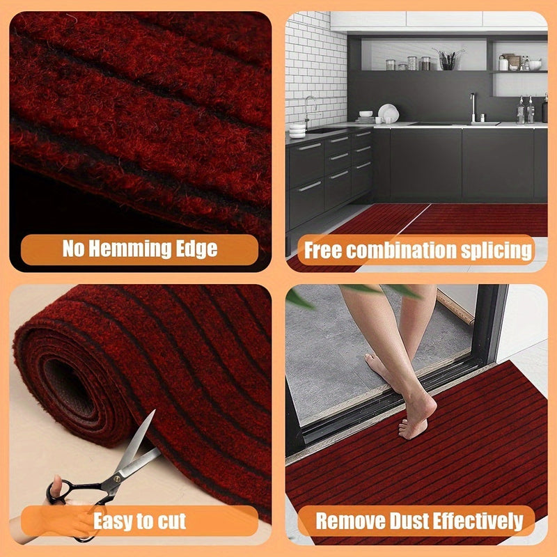 Ribbed Hallway Runner Rug with Rubber Backing and Low Pile Finish
