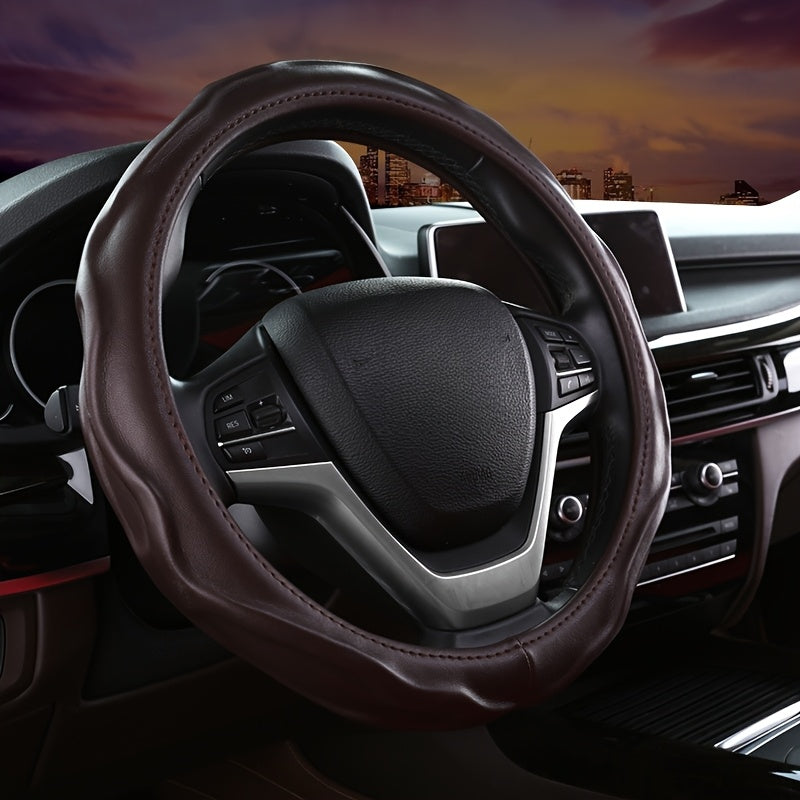 PU Leather Steering Wheel Cover with Non-Slip Grip for Comfort and Protection