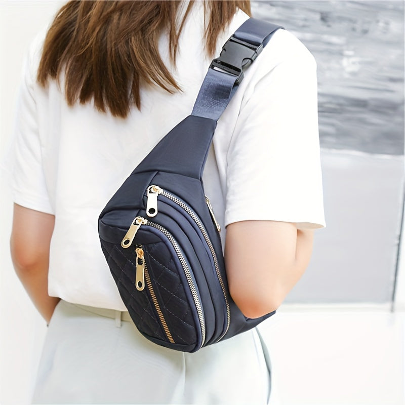 Lightweight Bum Bag for Women with Quilted Check Pattern and Double Zipper