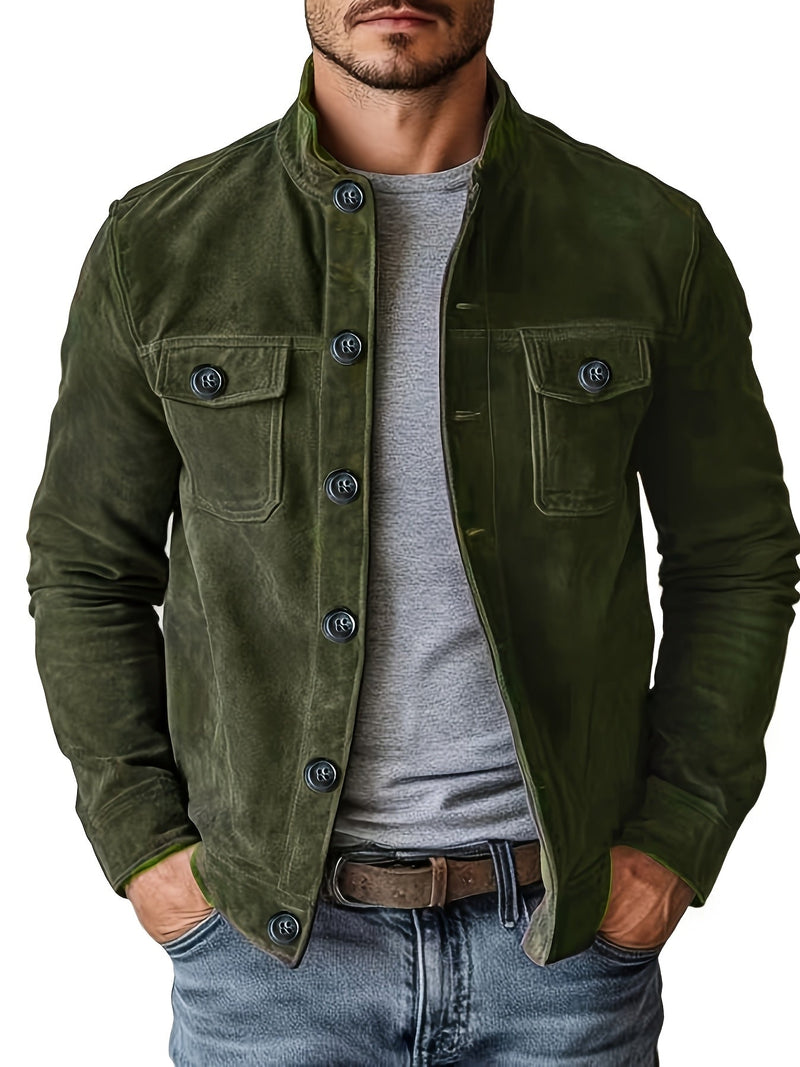 Men's Casual Jacket with Buttons and Stand-Up Collar – Vintage Work Jacket for Spring and Autumn