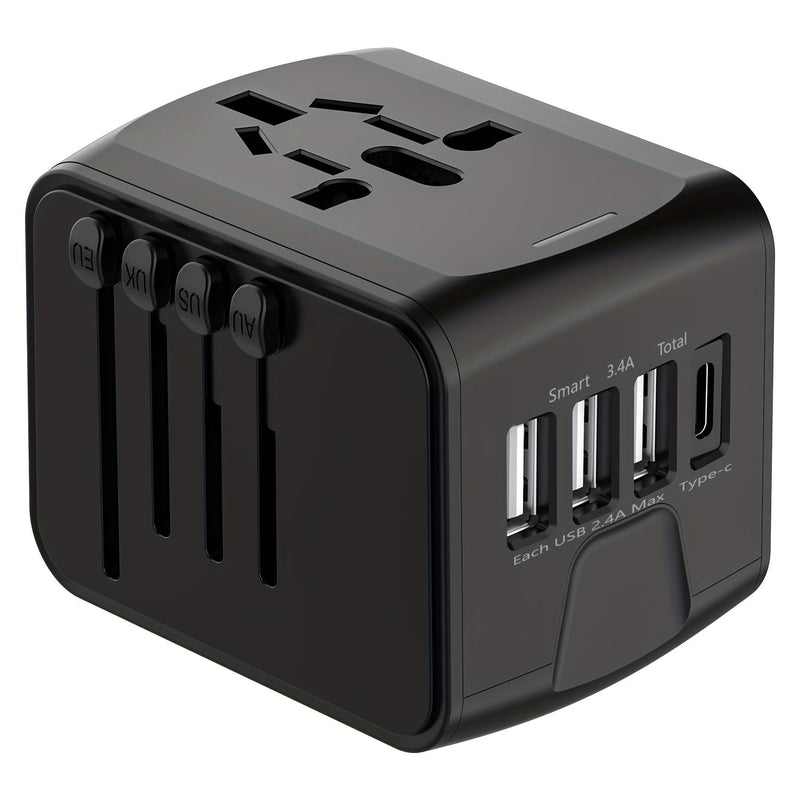 Travel Adapter with 4 USB Ports and Type-C – Global Charger with Fast Charging and Safety Features