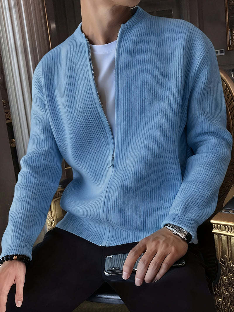 Men's Ribbed Zip-Up Cardigan – Relaxed Fit for Autumn and Winter