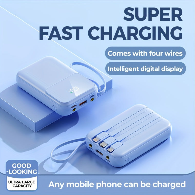 Ultimate Portable Power Bank 10000mAh - Fast Charging with Built-in Cables