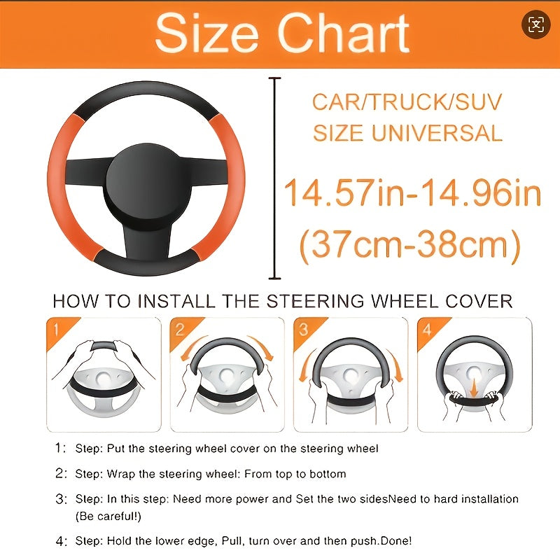 PU Leather Steering Wheel Cover with Non-Slip Grip for Comfort and Protection