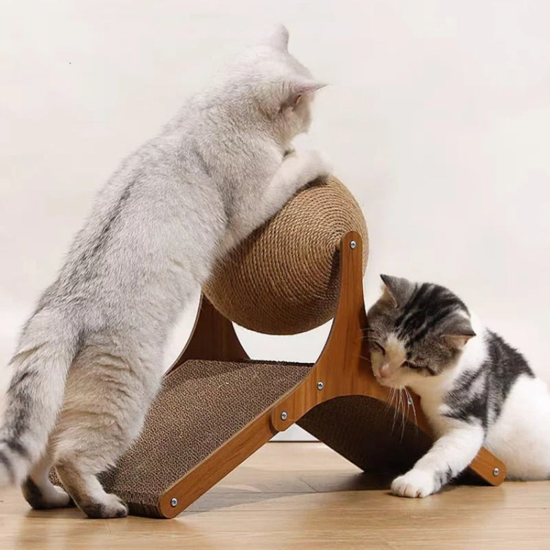 Interactive Cat Scratcher with Rotating Sisal Ball