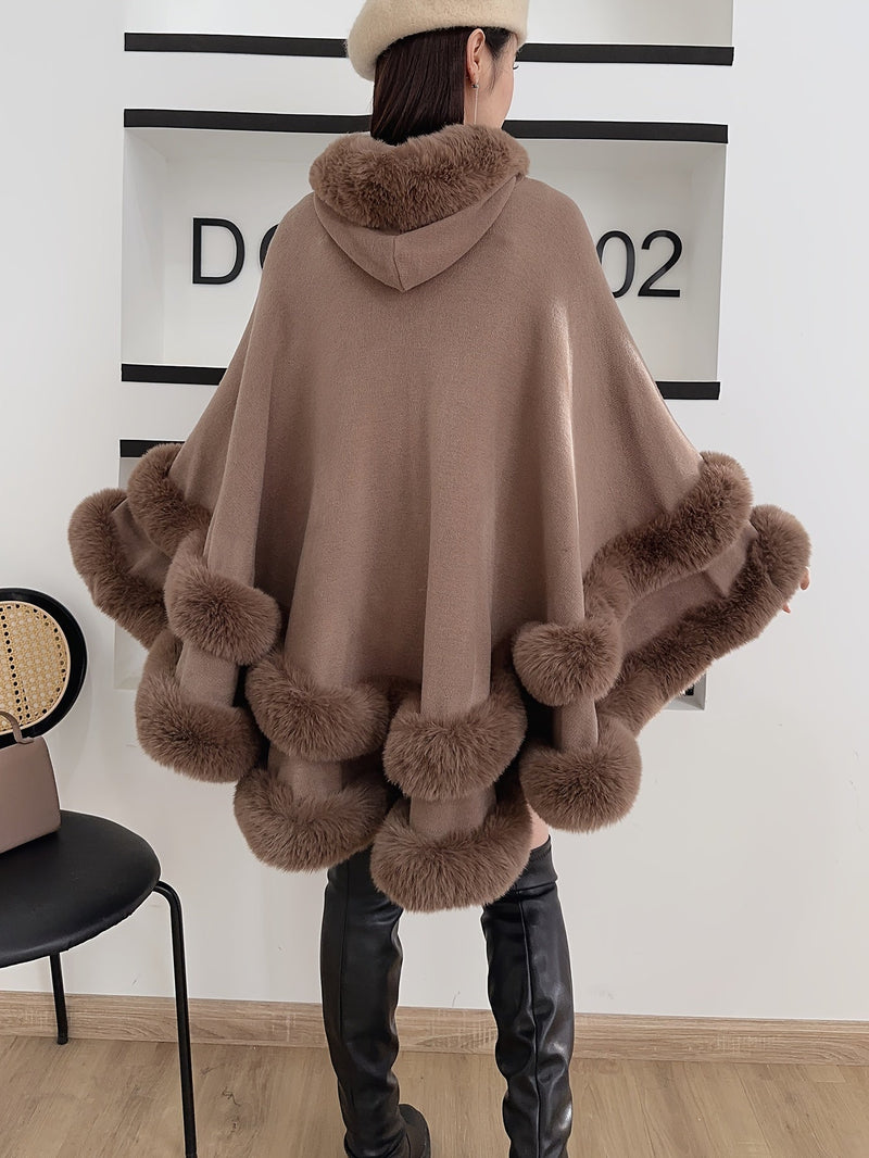 Hooded Cape for Women with Faux Fur Trim and a Tiered Hem