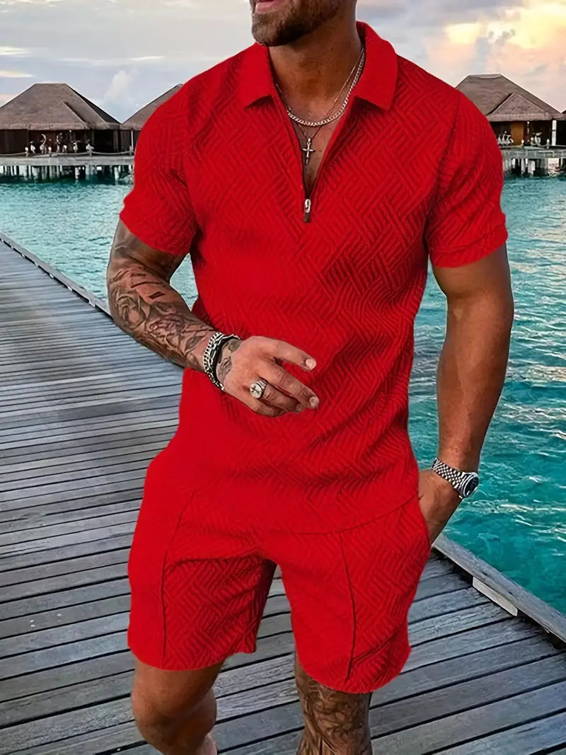 Geometric Men's Summer Set with Polo and Shorts