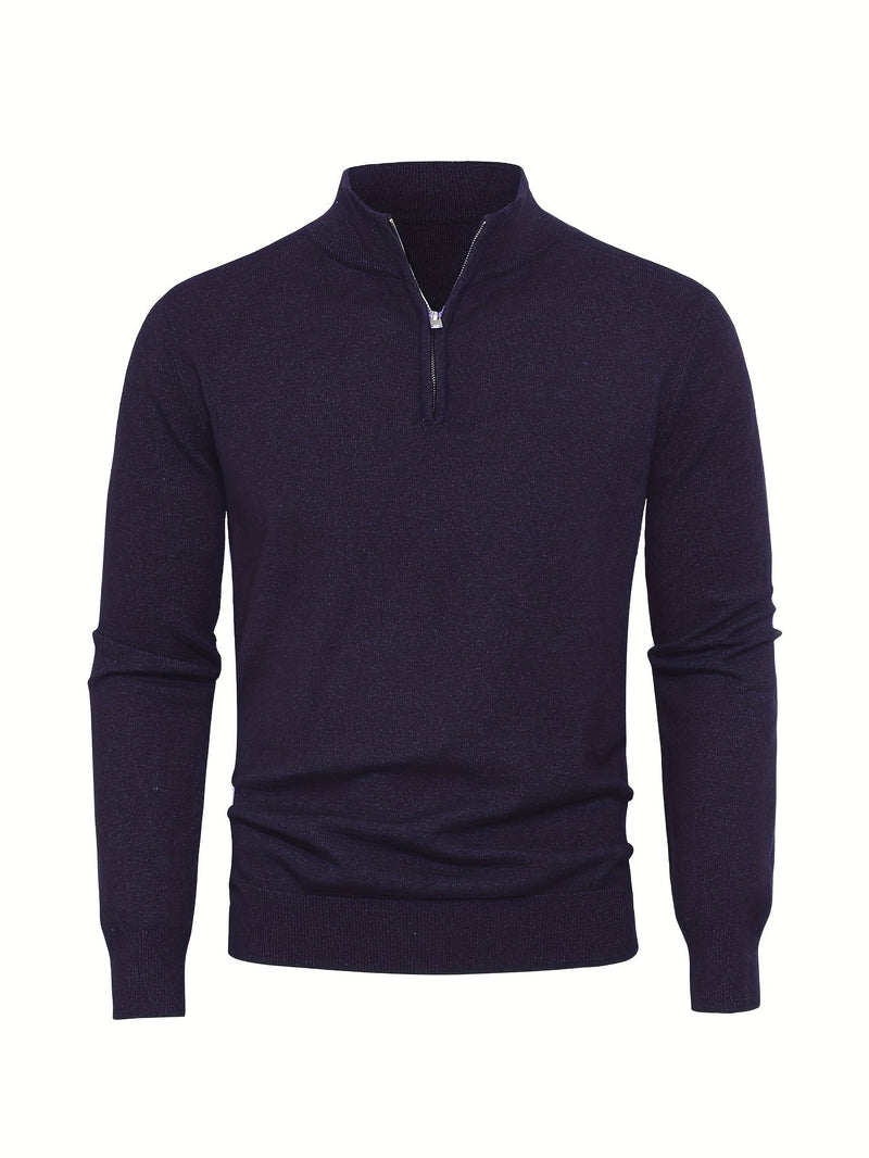 Men's Knitted Jumper with Half Zip – Warm High-Neck Style for Autumn and Winter