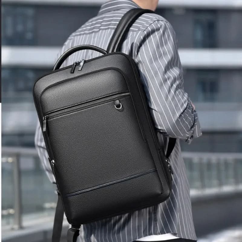 Unisex PU Leather Laptop Backpack with USB Charging Port for Everyday Travel