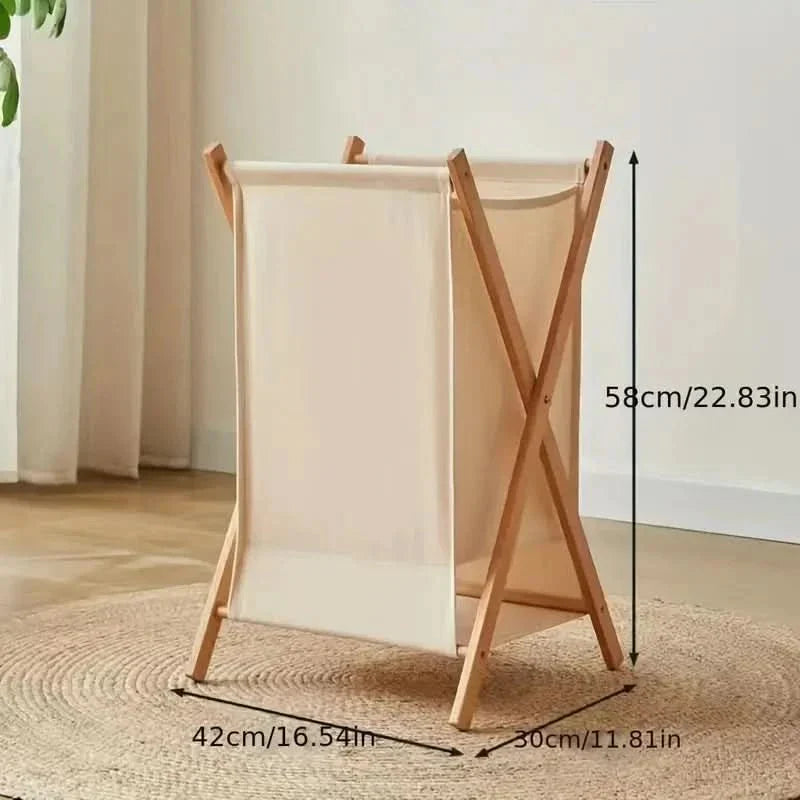 Foldable Wooden Laundry Basket with Fabric Bag for Stylish Laundry Storage