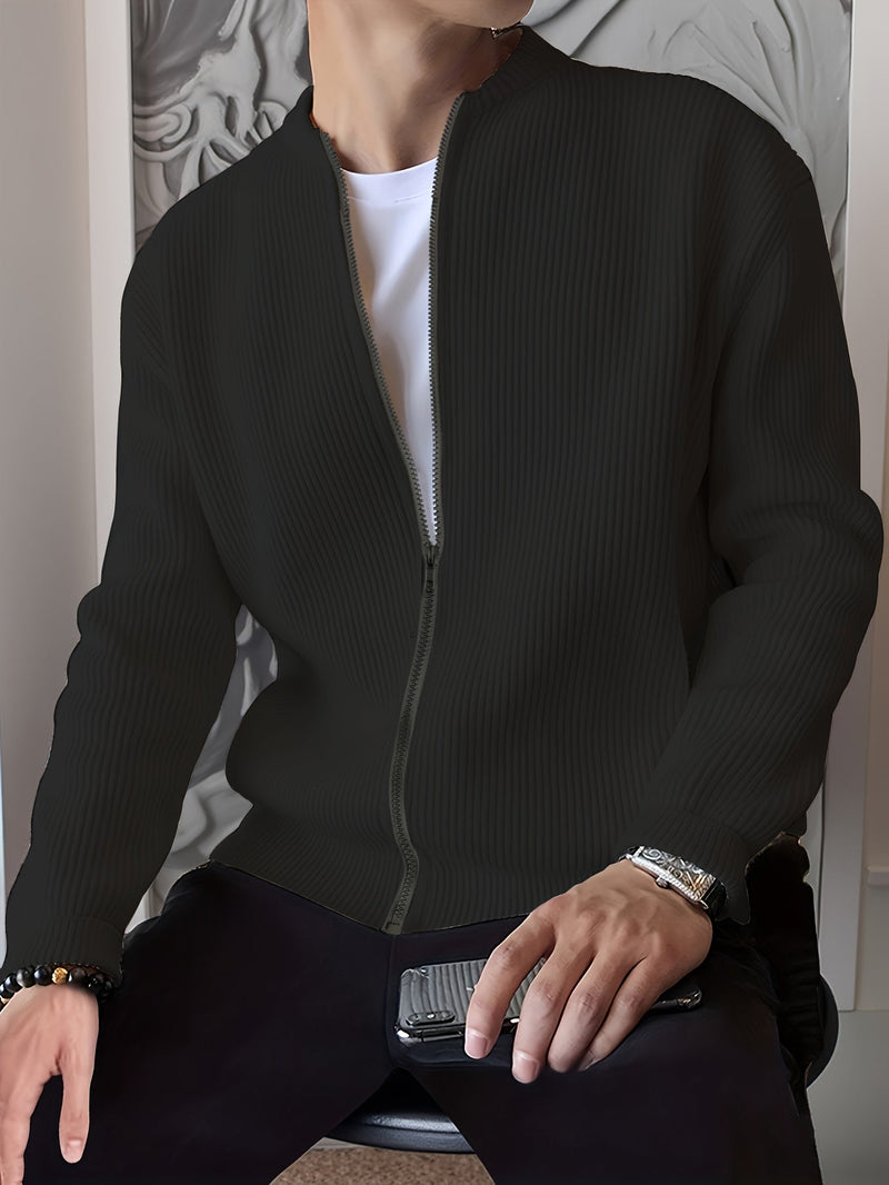 Men's Ribbed Zip-Up Cardigan – Relaxed Fit for Autumn and Winter